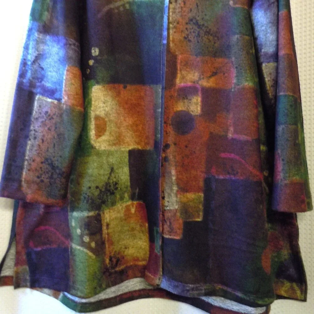 Ali Miles Multicolor Stained Glass Abstract Colors Long Sleeve V-Neck  XL - Picture 2 of 7
